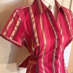 Gitano Pink Candy Stripe Tied Blouse EUC sz M